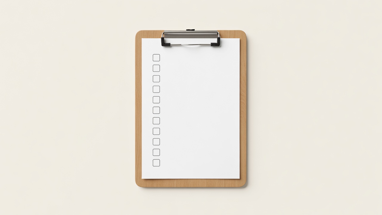 3D render of a clipboard with a checklist on a plain cream background